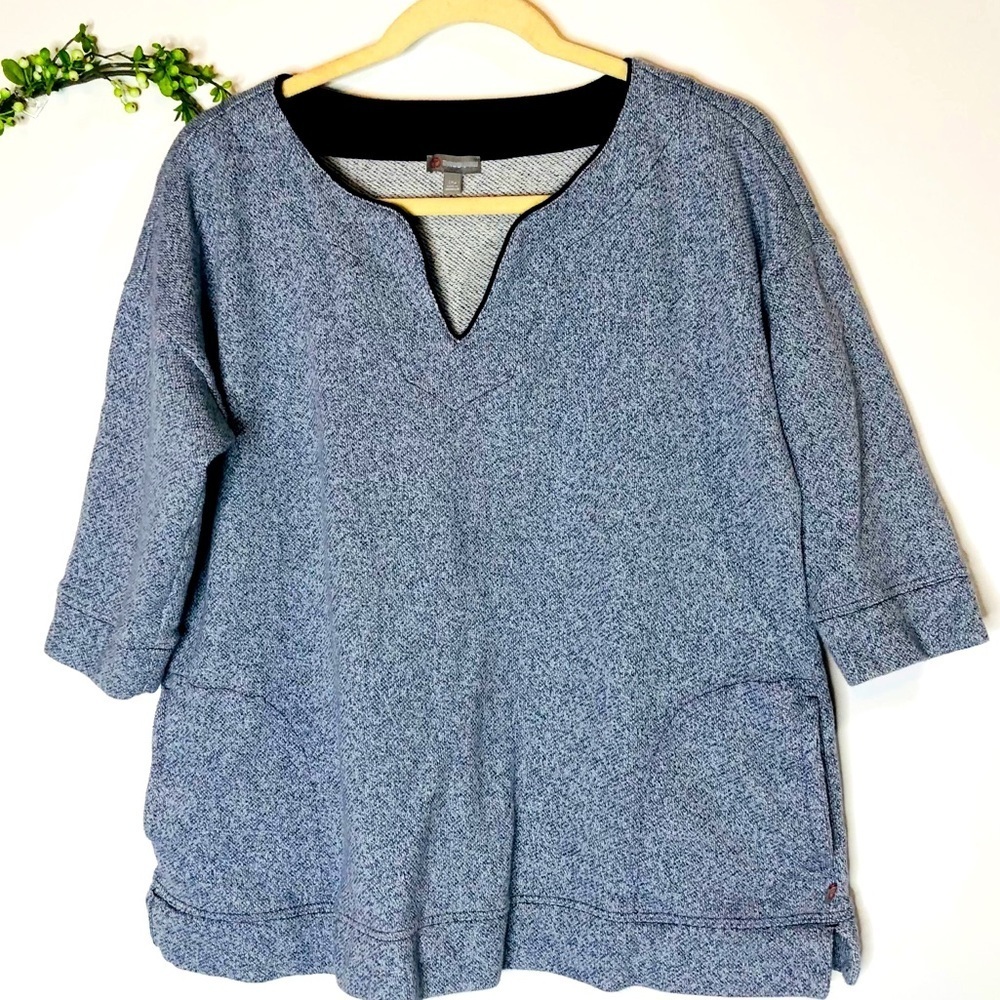 Talbots Blue Heather Cotton V-Neck Women’s plus Petite 3/4 sleeve Top, 1Xp